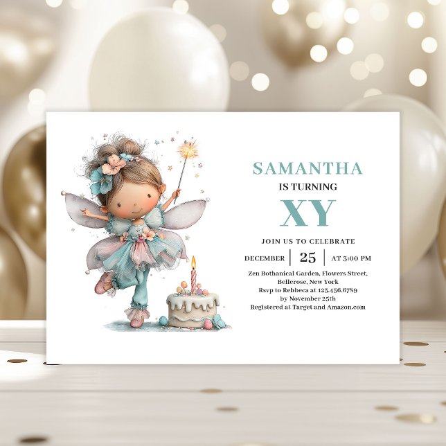 Söt Älva Flicka 3-årsdag Whimsy Pastell inbjudan (Cute Fairy Girl 3rd Birthday Whimsy Pastel invitation)