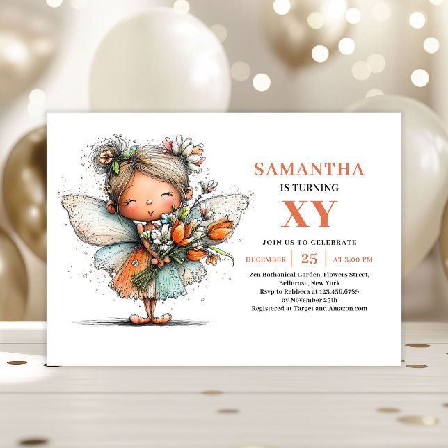 Söt Älva Flicka 5-årsdag Pastell inbjudan (Cute Fairy Girl 5th Birthday Pastel invitation)