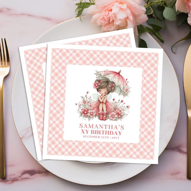 Söt Älva Flicka 5-årsdag Pastell Rosa servetter (Cute Fairy Girl 5th Birthday Pastel Pink napkins)