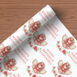Söt Älva Flicka 5-årsdag Rosa Blommor presentpappe Presentpapper