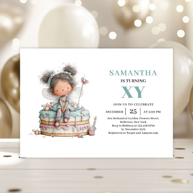 Söt Älva Flicka 6-års Födelsedags Inbjudan med Lju (Cute Fairy Girl 6th Birthday Whimsy Pastel invitation)