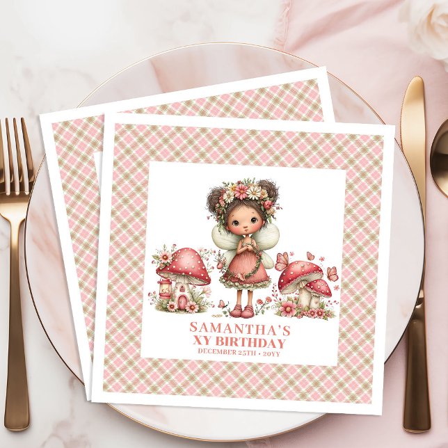 Söt Älva Födelsedag Rosa Blommig Rodnad Fest Pappersservett (Sweet Fairy Birthday Pink Floral Blush Party Napkins)