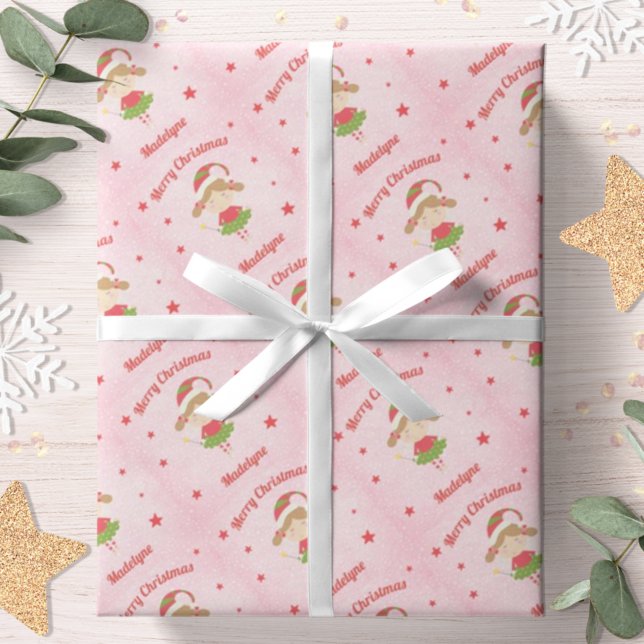 Söt Älva Jul Rosa Snö Personlig Presentpapper (Skapare uppladdad)