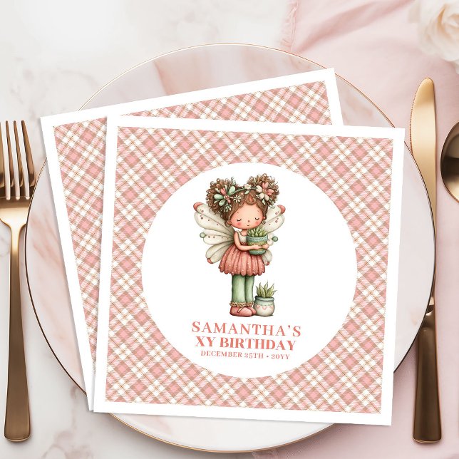 Söt Älva Magisk Blommig 5-års Födelsedagsfest Pappersservett (Cute Fairy Magical Floral 5th Birthday Party Napkins)