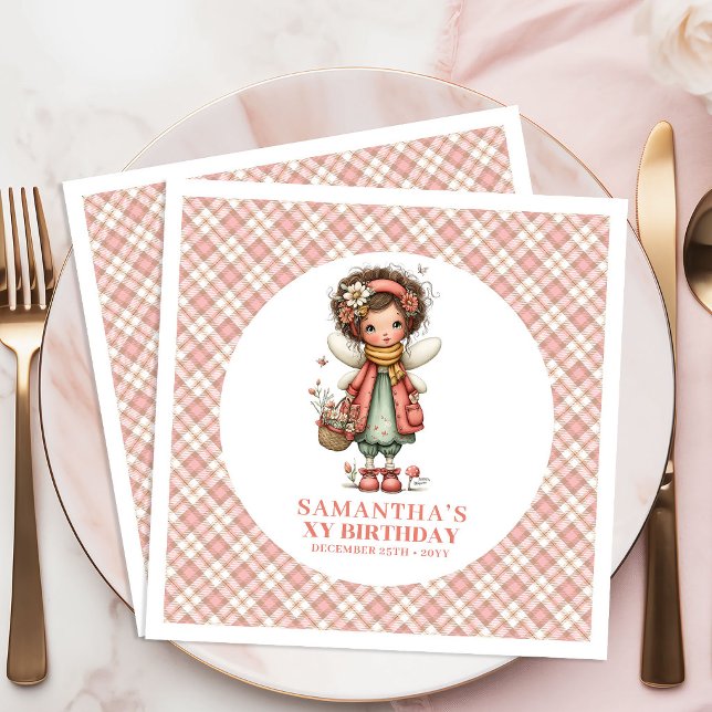 Söt Älva Magisk Blommig 5-års Födelsedagsfest Serv Pappersservett (Sweet Fairy Magical Floral 5th Birthday Party Napkins)