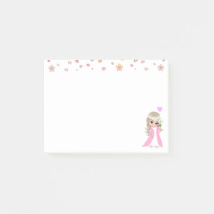 Söt älva och blommor på vit post-it block
