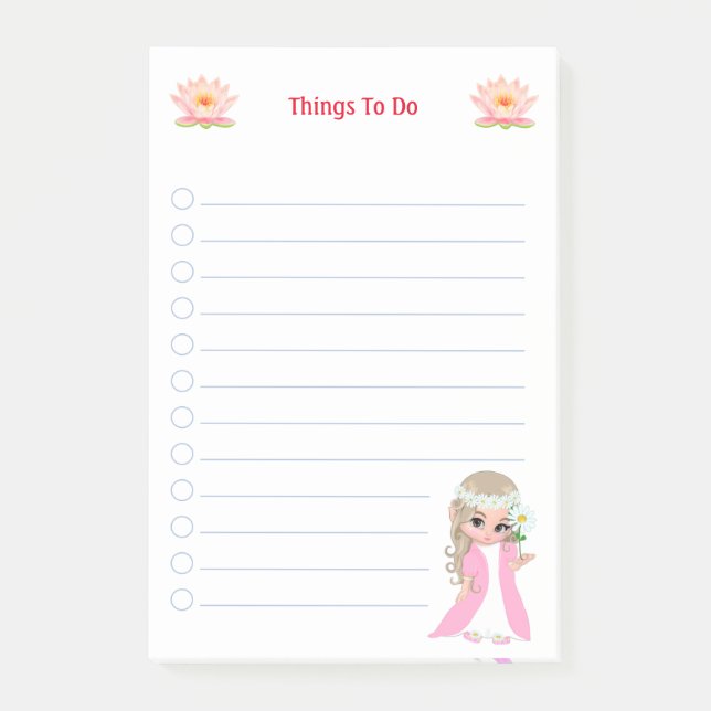 Söt älva & rosa lotusblommor Saker att göra Anteck Post-it Block (Framsida)