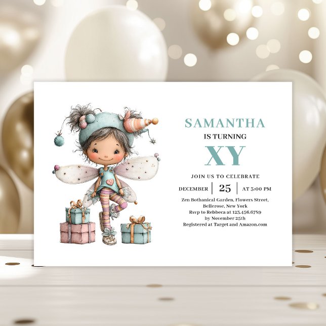 Söt Älvan Flicka 1-års Födelsedag Whimsical Magisk Inbjudningar (Cute Fairy Girl 1st Birthday Whimsical Magical invitation)