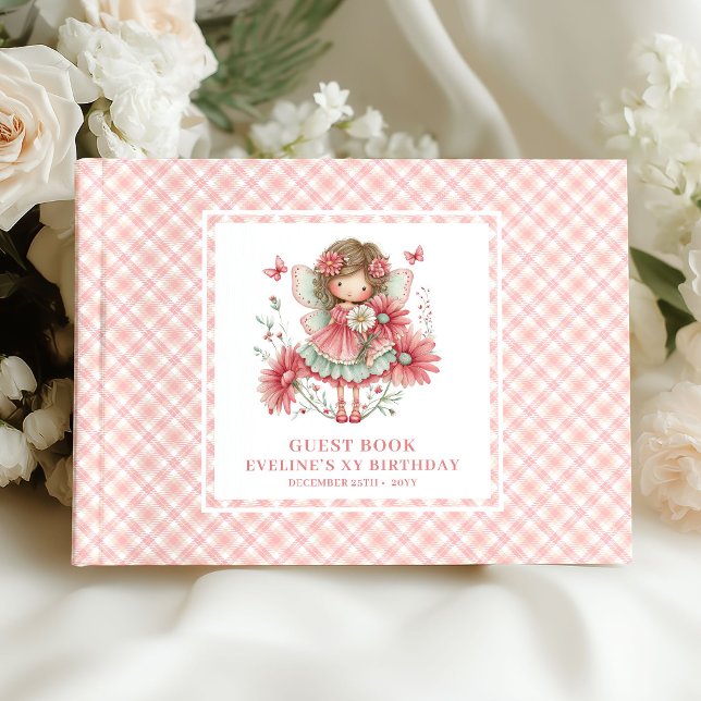 Söt Älvan Flicka 2-års Födelsedag Blommig Rosa Gäs Gästböcker (Cute Fairy Girl 2nd Birthday Floral Pink Guestbook)