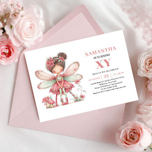 Söt Älvan Flicka 2-årsdag Rosa Blommig Inbjudan