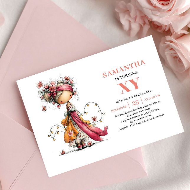 Söt Älvan Flicka 6-årsdag Rosa Rodnad inbjudan (Cute Fairy Girl 6th Birthday Pink Blush invitation)