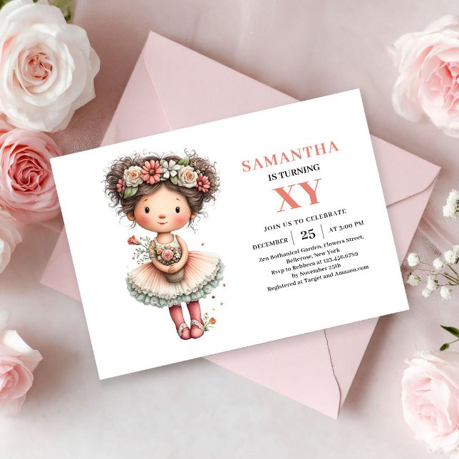 Söt Älvan Flicka 9-årsdag Pastell Rosa inbjudninga Inbjudningar (Cute Fairy Girl 9th Birthday Pastel Pink invitation)