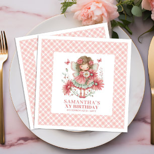 Söt älvflicka 2-års födelsedag Blommande rosa serv Pappersservett