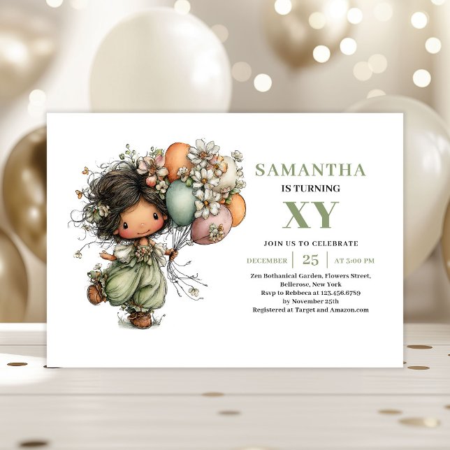 Söt älvflicka födelsedag pastellgrön inbjudan (Cute Fairy Girl Birthday Pastel Green Invitation)