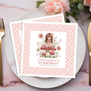 Söt älvflicka födelsedag rosa blommor servetter