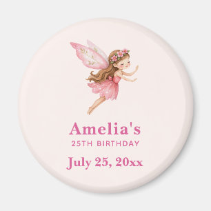 Söt älvflicka i rosa klänning födelsedagsfest magnet