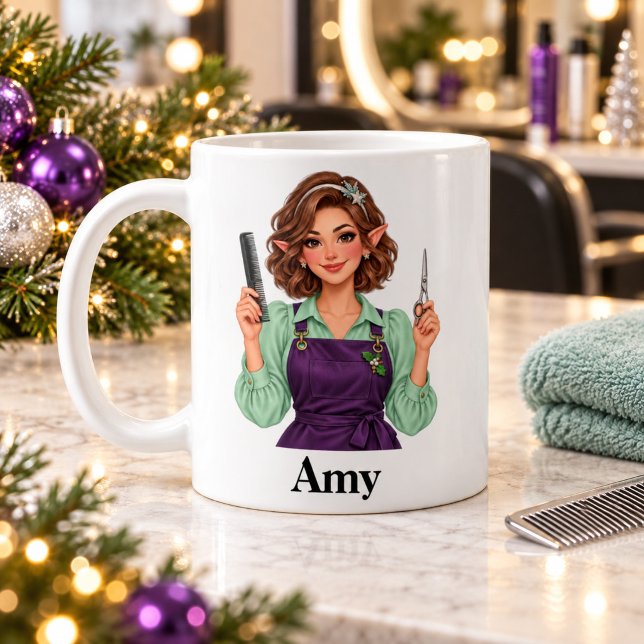 Söt alvhårstylist Frisör Julmugg Kaffemugg (Cute Elf Hairstylist Hairdresser Christmas Mug)
