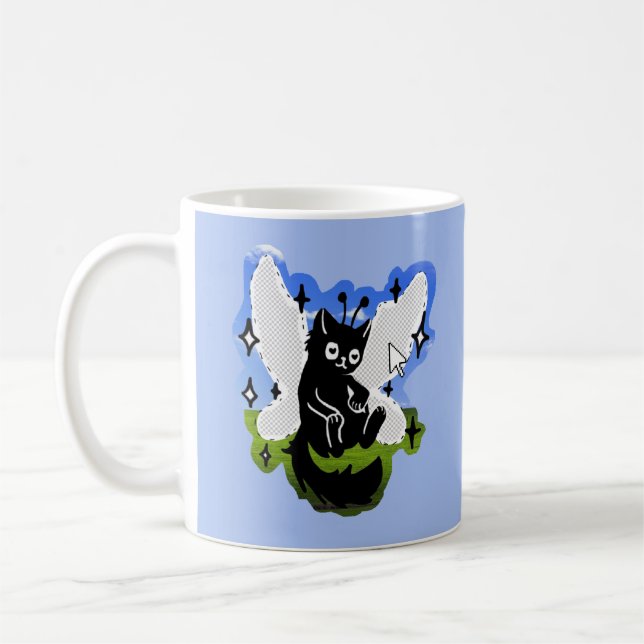 Söt älvor katt svart katt nyckfull blå dator kaffemugg (Vänster)
