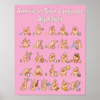 Söt amerikansk teckenspråksalfabetstavla poster