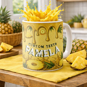 Söt Ananas Frukt Drip Konst Retro Trädgårdsfest Kaffemugg