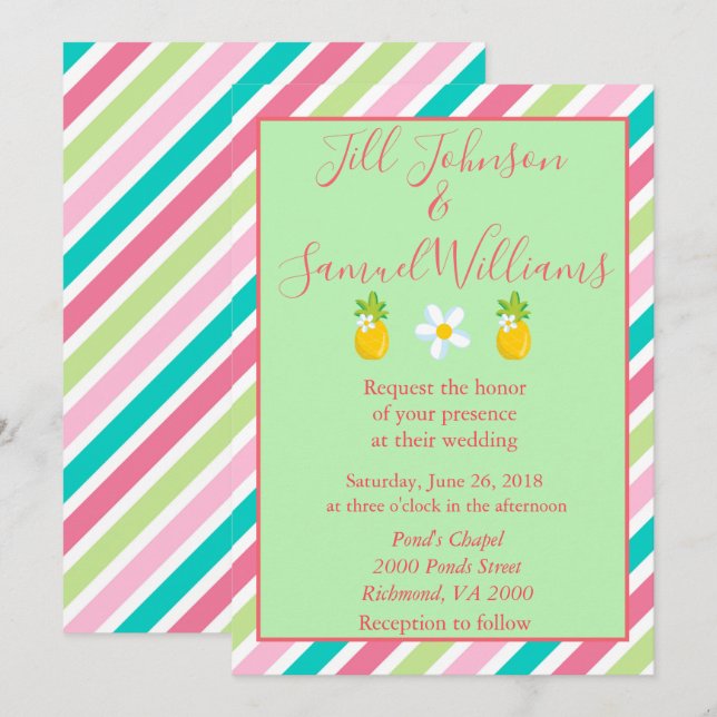 Söt Ananas och Rand Bröllop Inbjudningar (Fram/baksida)