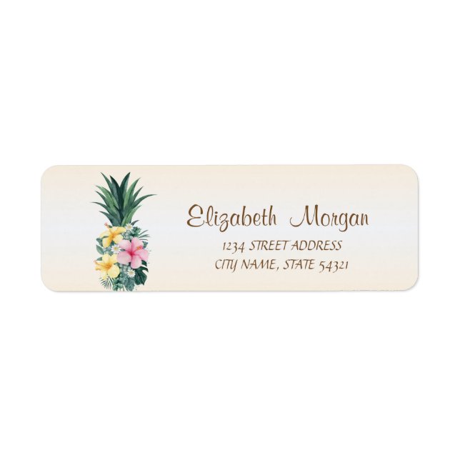 Söt Ananas Tropiska Blommor Adressetikett Returadress Etikett (Framsidan)
