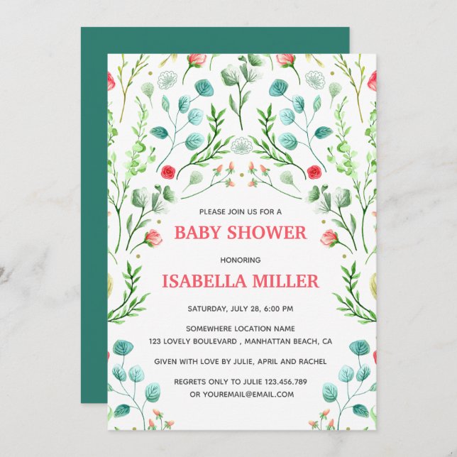 Söt andedräkt | Blommigt Babykläder med vattenfärg Inbjudningar (Fram/baksida)