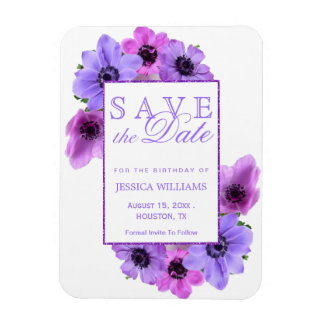 Söt Anemones Blommigt Födelsedag Spara datum Magnet
