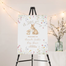 Söt äng med vilda blommor kanin baby shower