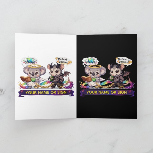 Söt Angel Koala och Kaos Opossum - Kärlek & Kaos Kort (Inuti)