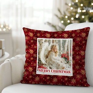 Söt Ängel Poinsettia Röd Guld Barn Present Bästa X Kudde