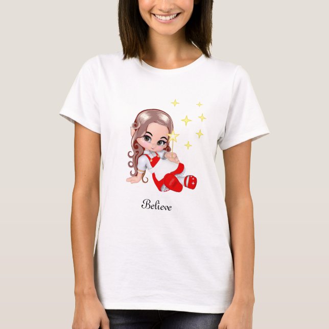 Söt änglafe inredd i rött & stjärnor t shirt (Framsida)