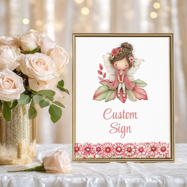 Söt Änglatjej Rodnad Blommig Födelsedag Anpassad S Poster (Pretty Fairy Girl Blush Floral Birthday Custom Sign

)