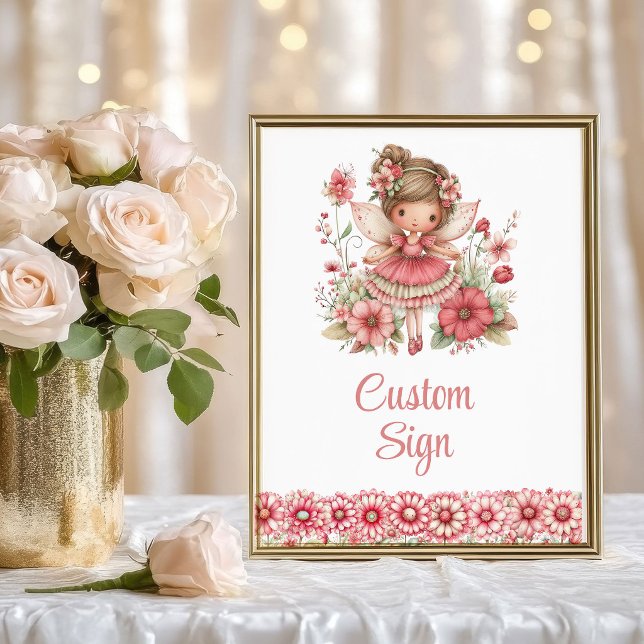 Söt Änglatunge Rodnad Blommig Födelsedags Skräddar Poster (Sweet Fairy Girl Blush Floral Birthday Custom Sign

)
