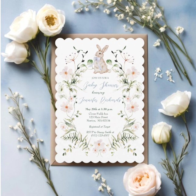 Söt ängskanin & vilda blommor - Baby Shower Inbjudningar (Skapare uppladdad)