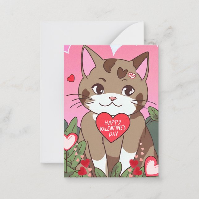 Söt Anime Alla Hjärtans Dag Katt Anteckningskort (Framsida)
