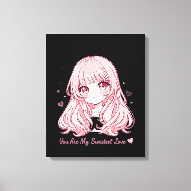 Söt Anime Alla Hjärtans Dag-sweatshirt Canvastryck (Framsida)