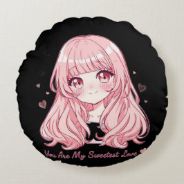 Söt Anime Alla Hjärtans Dag-sweatshirt Rund Kudde