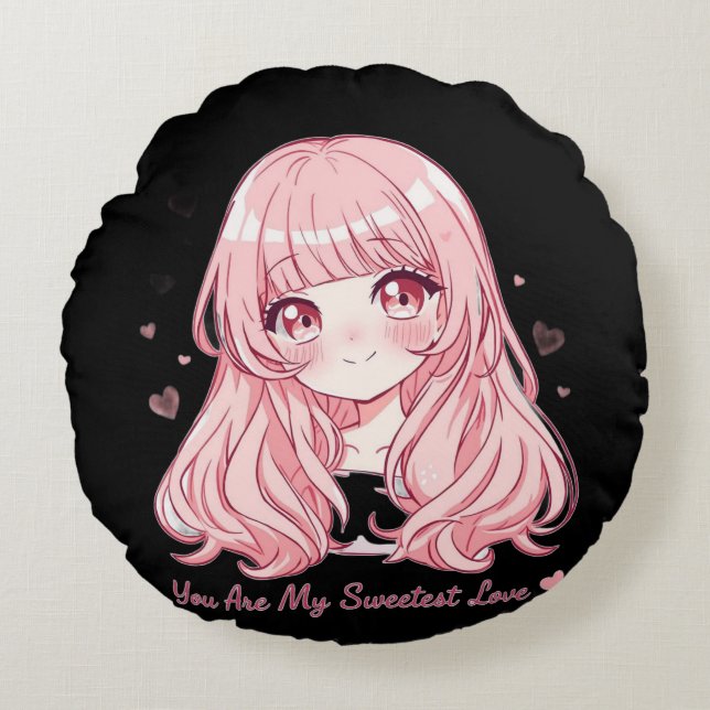 Söt Anime Alla Hjärtans Dag-sweatshirt Rund Kudde (Framsidan)