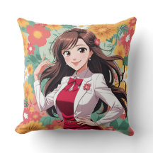 Söt Anime Dam med bakgrund av utskriven Blommigt