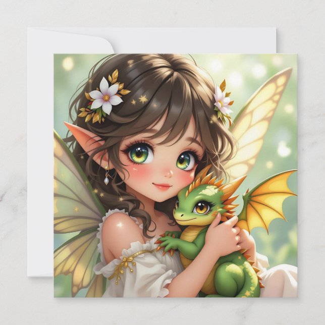 Söt Anime Fe och Chibi Drak  (Framsida)