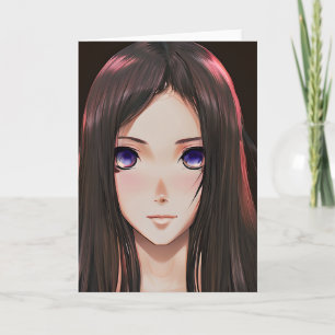 Söt Anime-flicka med brunt hår och blå ögon Kort