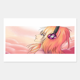 Söt Anime-flicka vid solnedgången Rektangulärt Klistermärke