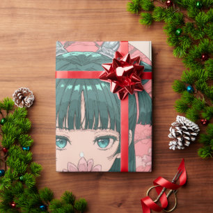 Söt Anime Flickan Kramar Svart Katt Presentpapper