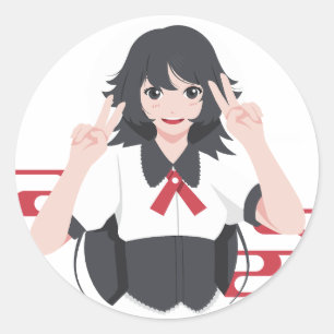 Söt Anime Flickas Fredstecken Japansk Stil Klister Runt Klistermärke