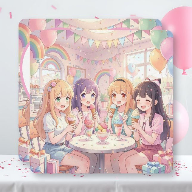 Söt Anime Flickas Glassfödelsedagsfest Inbjudningar (Skapare uppladdad)