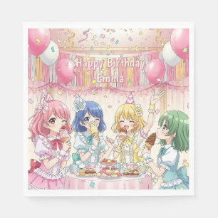 Söt Anime Flickas Glassfödelsedagsfest Pappersservett