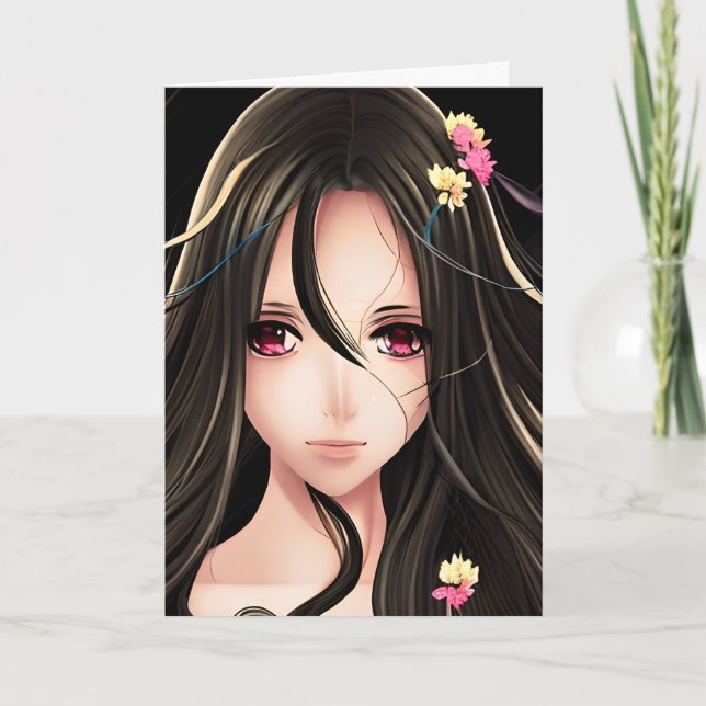 Söt Anime Girl Grattis på födelsedagen Kort (Framsida)