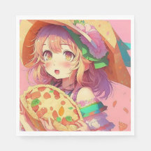 Söt Anime Girl Holding Pizza