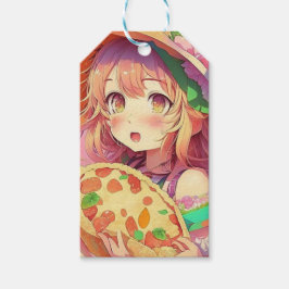 Söt Anime Girl Holding Pizza Presentetikett